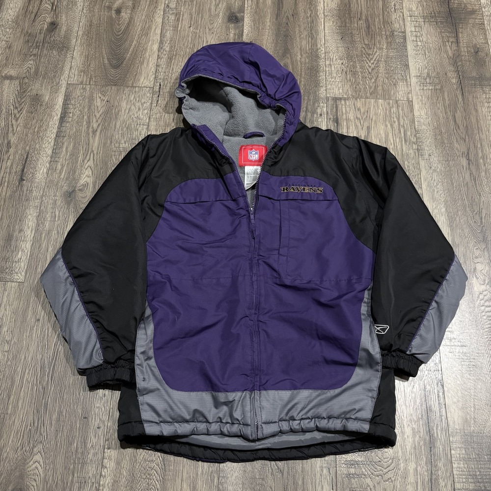 Baltimore Ravens Fleece Lined Jacket Boys M NFL Football Reebok Hooded *flaws*